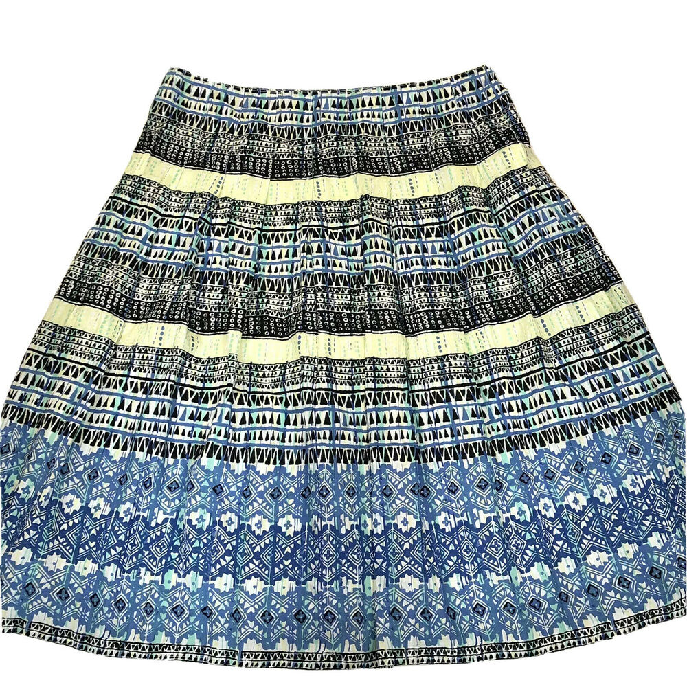Dress barn blue geometric A line Pleated Crinkle Maxi Hippie Boho Skirt Size 16